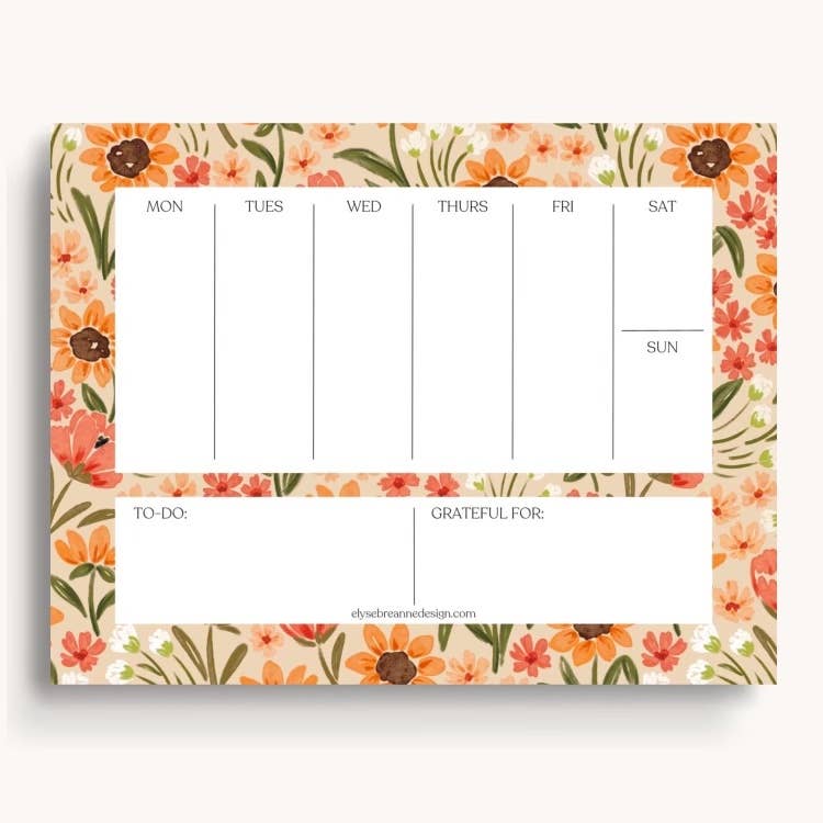 Sunny Poppies Weekly Planner Notepad - Weekly Scheduler Note Pad - Elyse Breanne Design