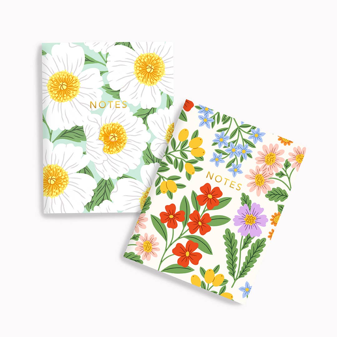 Loveliest Floral Mint Peonies Flowers Pocket Notebook Set - Linden Paper Co