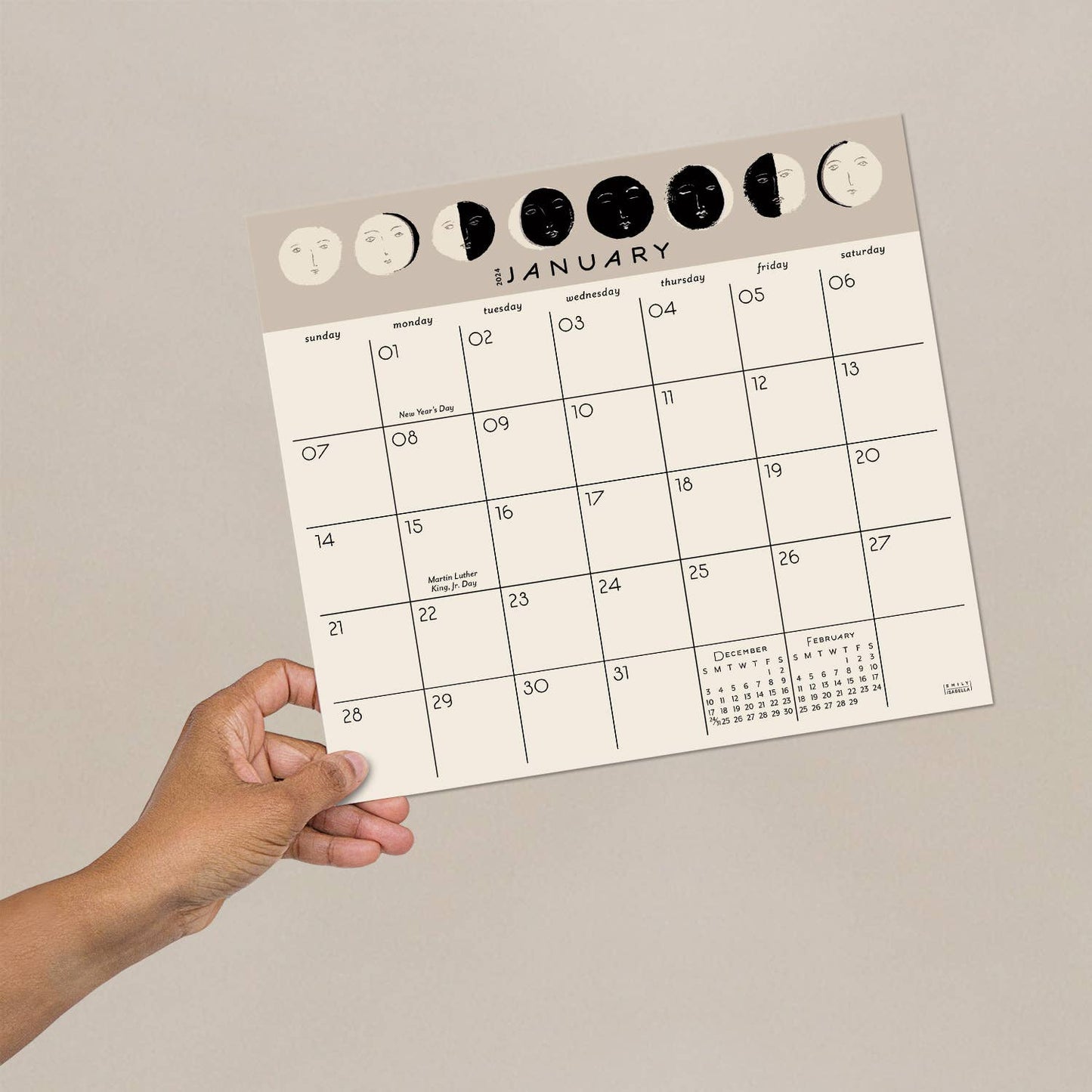 Moon Faces 2024 Calendar Pad - Blank Monthly Calendar - Seedlings