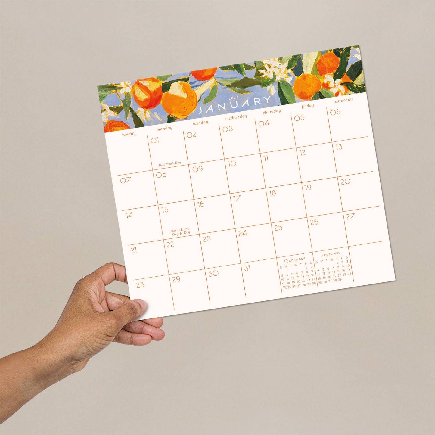 Sunny Oranges 2024 Calendar Pad - Blank Monthly Calendars - Seedlings