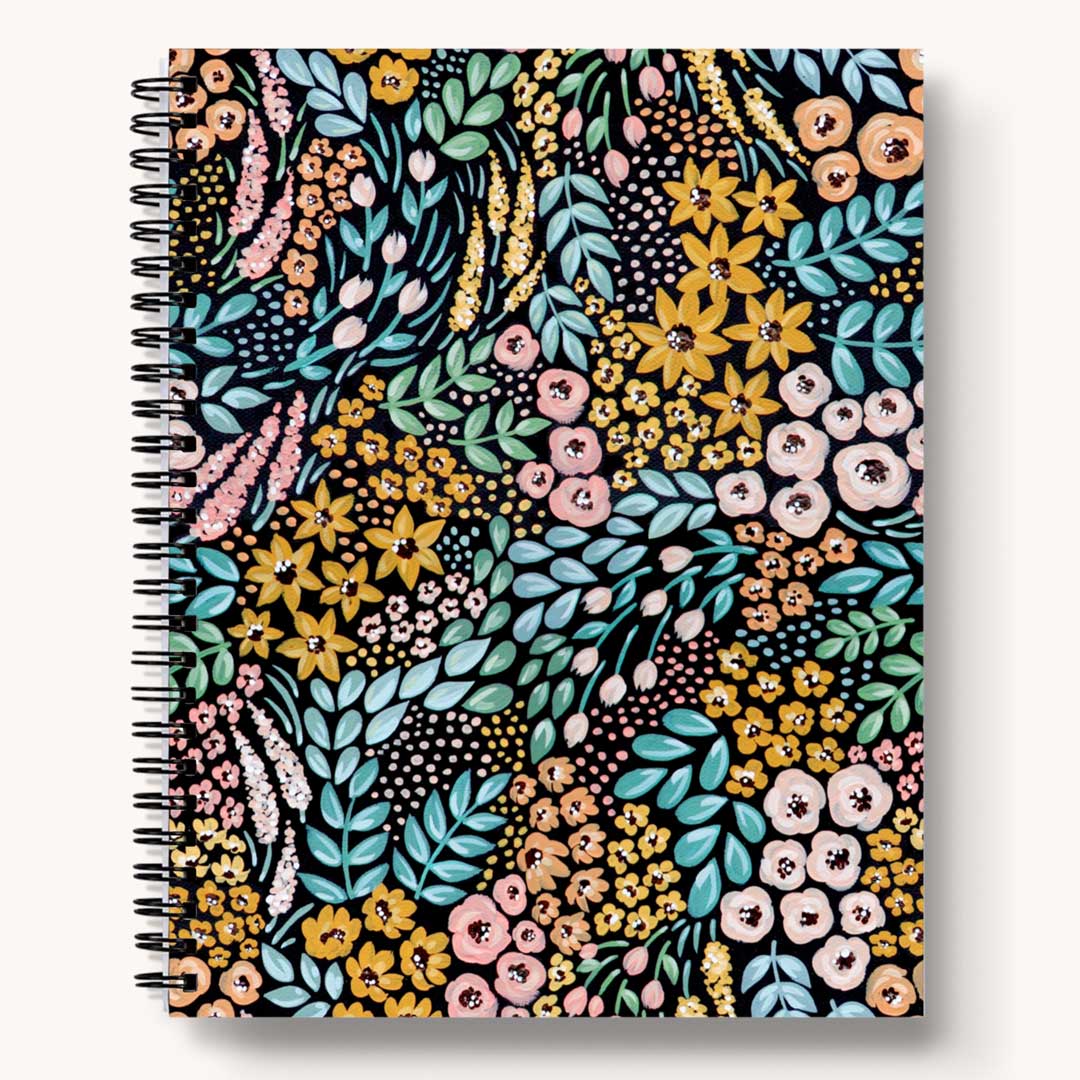 Black Floral Daily Journal Lined Notebook - Spiral Notebooks - Elyse Breanne Design