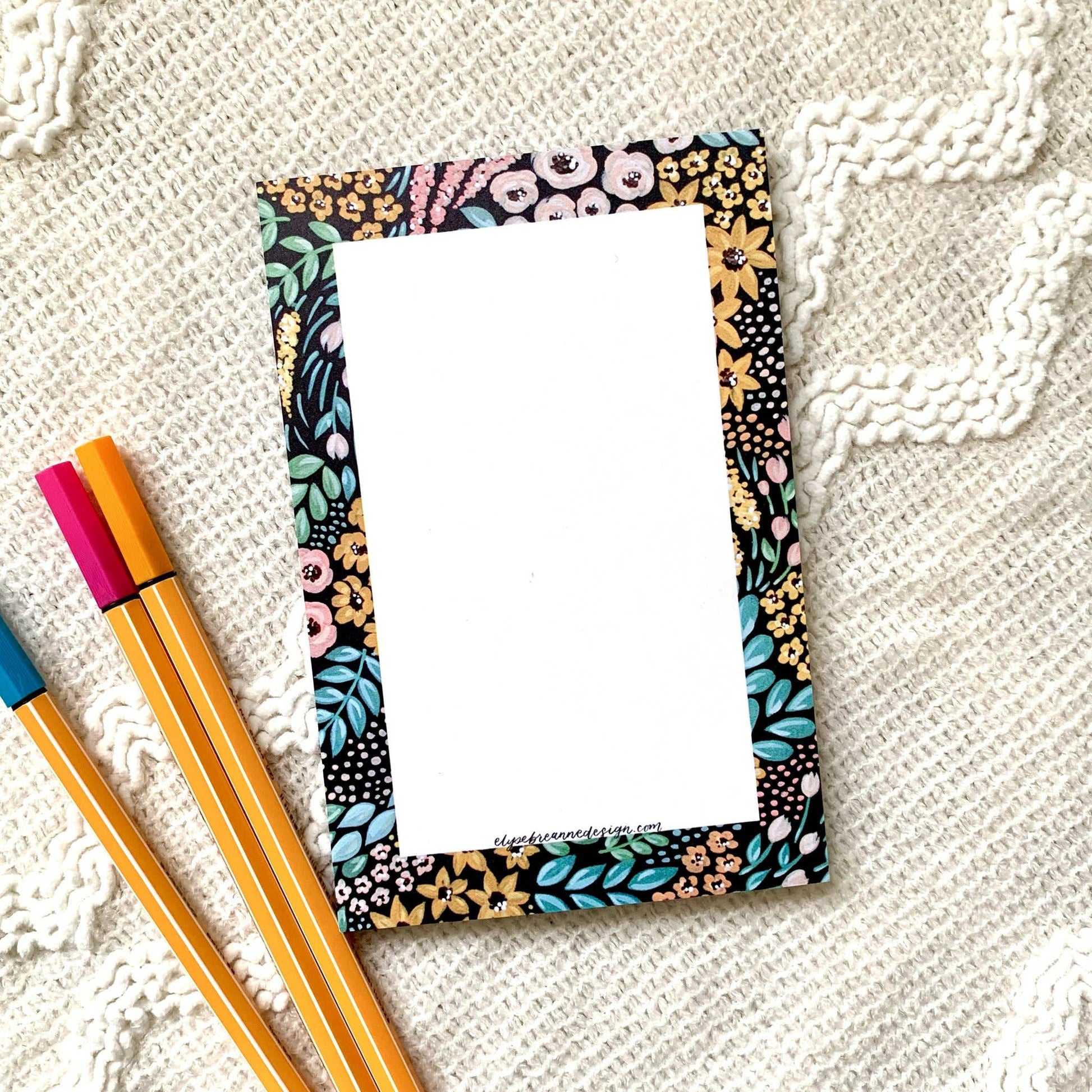 Black Floral Notepad - Noting Pad Note Pads - Elyse Breanne Design