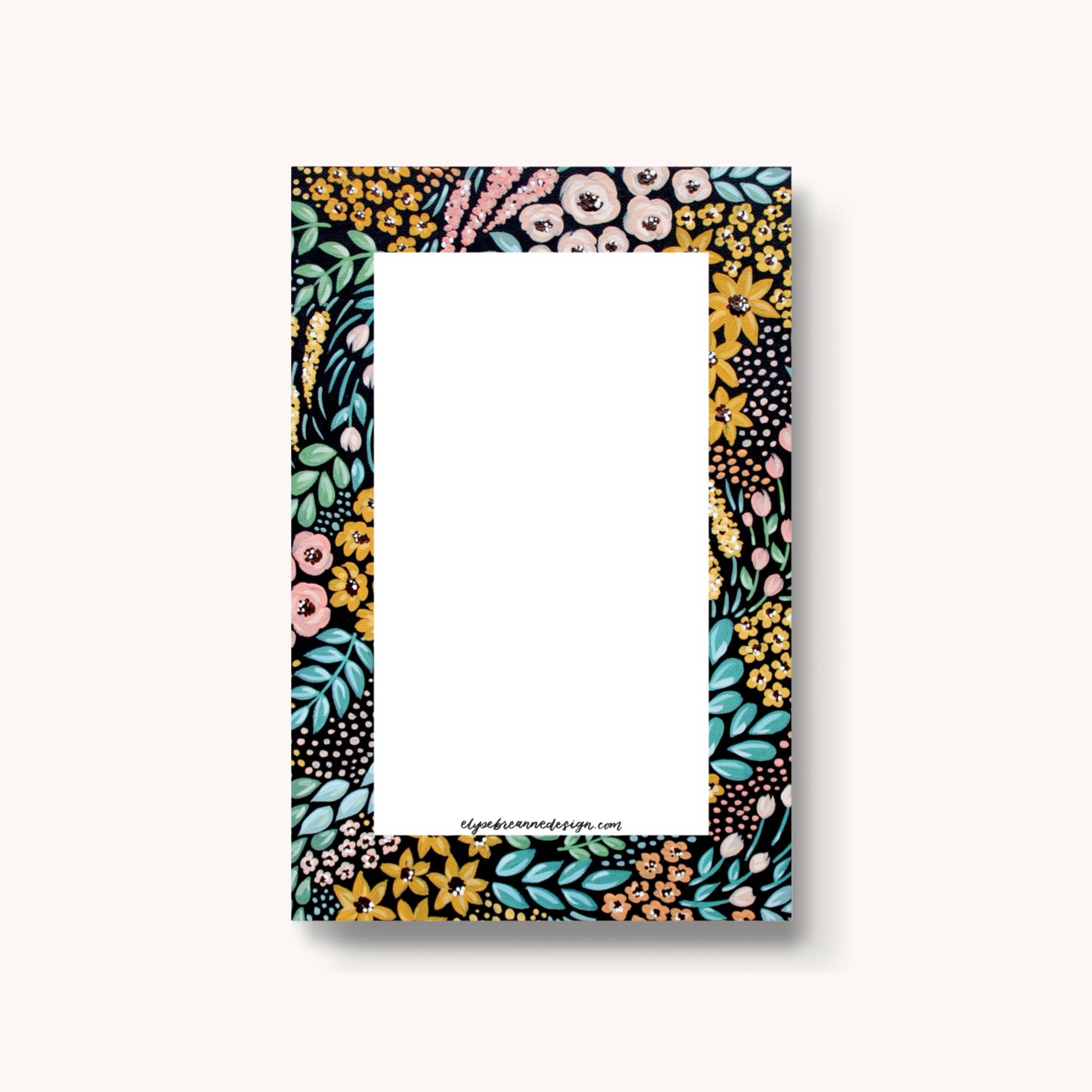 Black Floral Notepad - Noting Pad Note Pads - Elyse Breanne Design