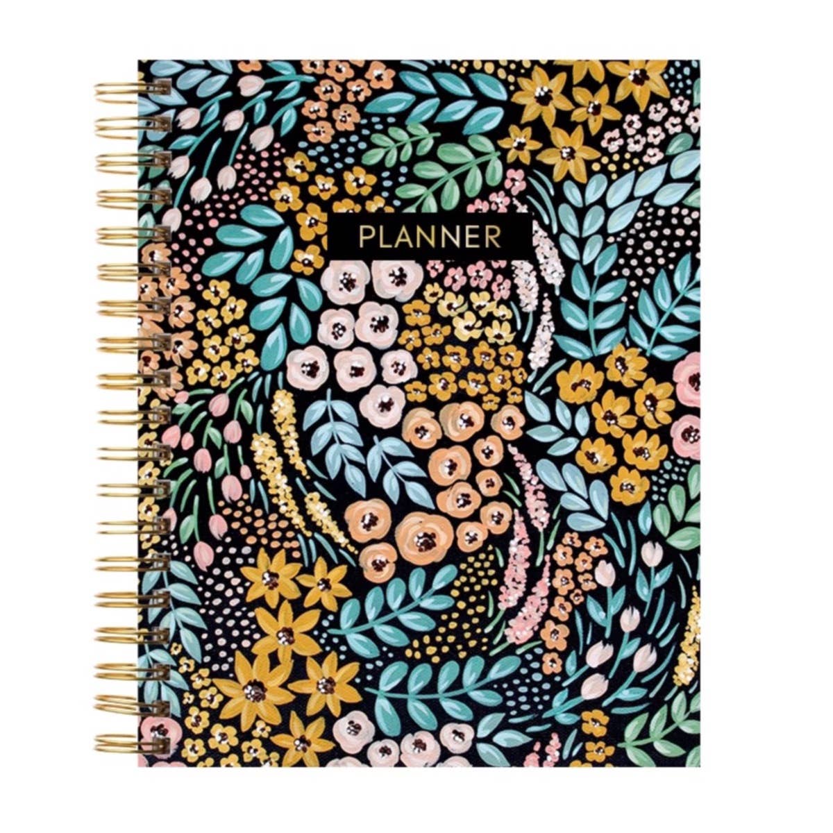 Black Floral Undated Annual Planner Book - Monthly Scheduler Calendar - Elyse Breanne Design