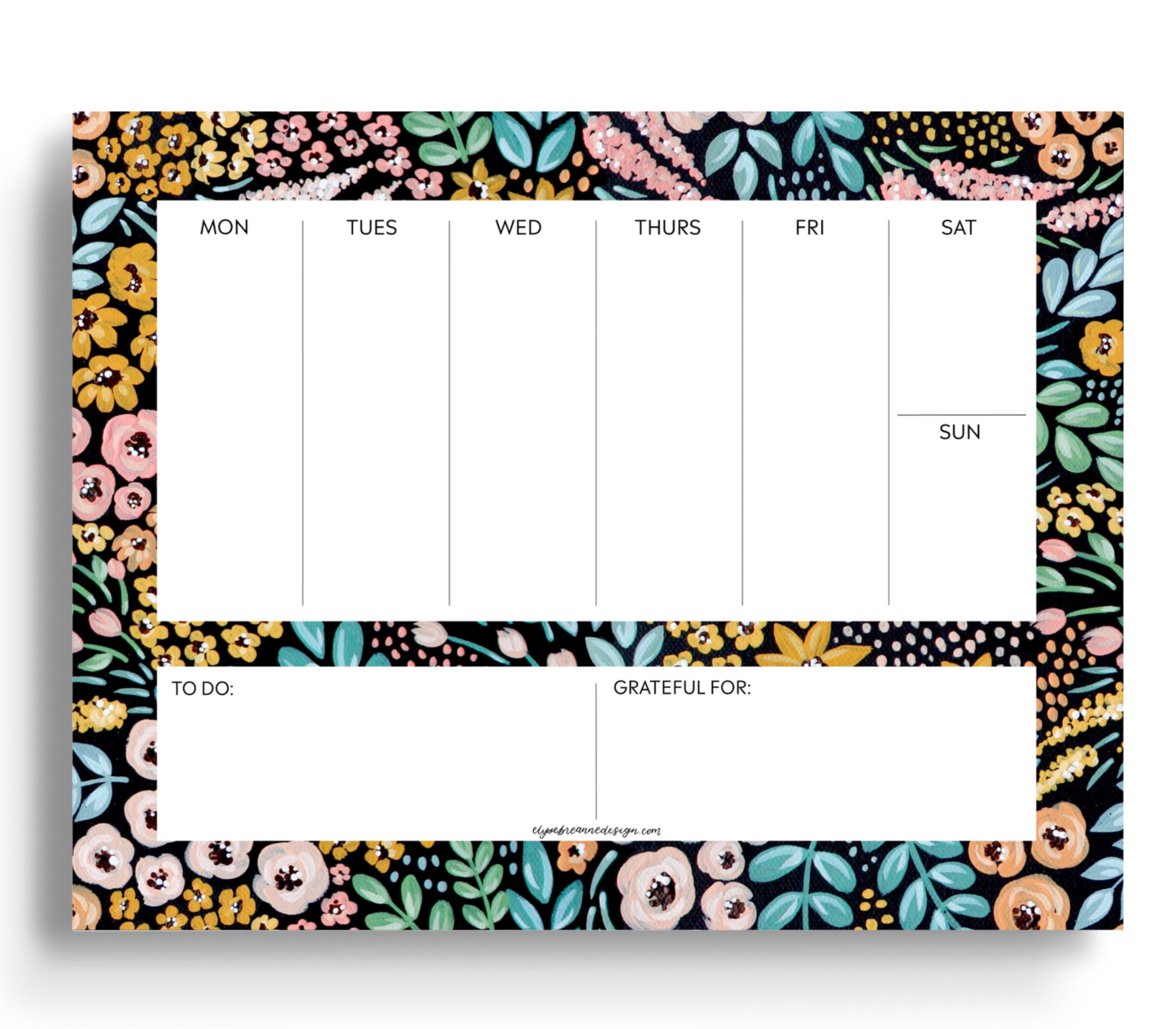 Black Floral Weekly Planner Notepad - Weekly Scheduler Note Pad - Elyse Breanne Design