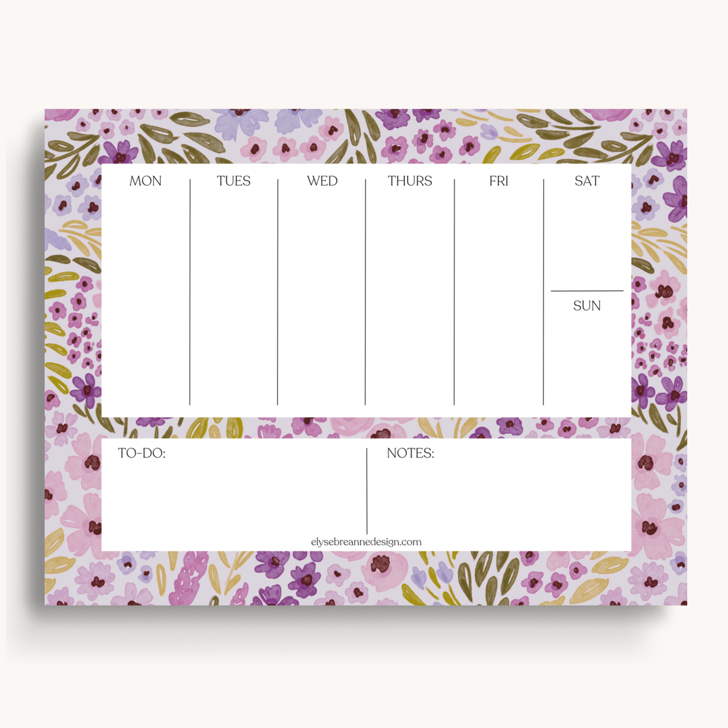 Lilac Floral Weekly Planner Notepad - Weekly Scheduler Note Pad - Elyse Breanne Design