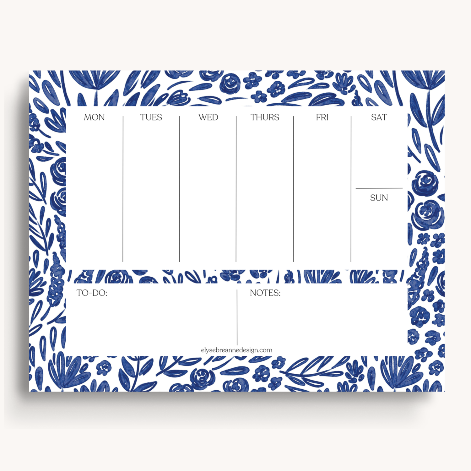 Porcelain Floral Weekly Planner Notepad - Weekly Scheduler Note Pad - Elyse Breanne Design