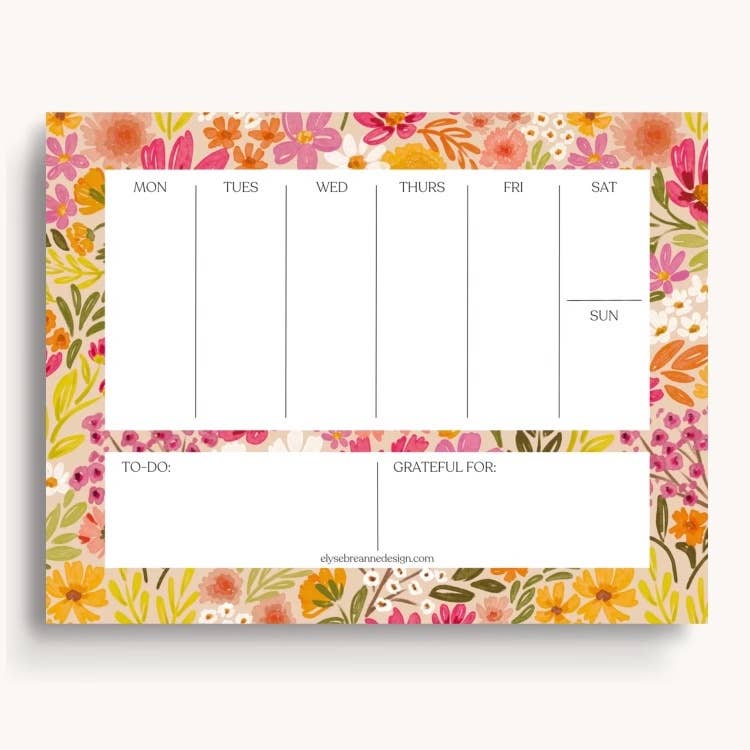 Primrose Petals Weekly Planner Notepad - Weekly Scheduler Note Pad - Elyse Breanne Design