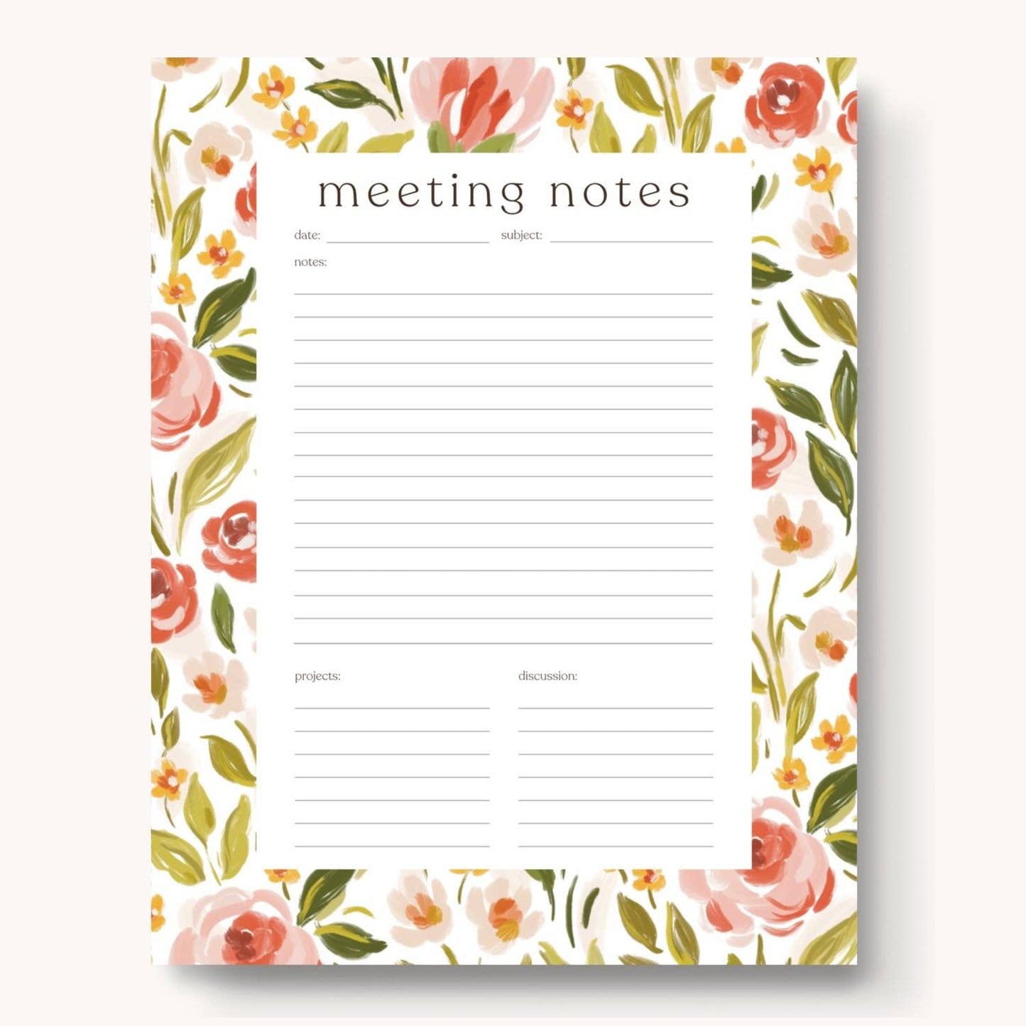 Spring Garden Meeting Notes Notepad - Noting Pad Note Pads - Elyse Breanne Design