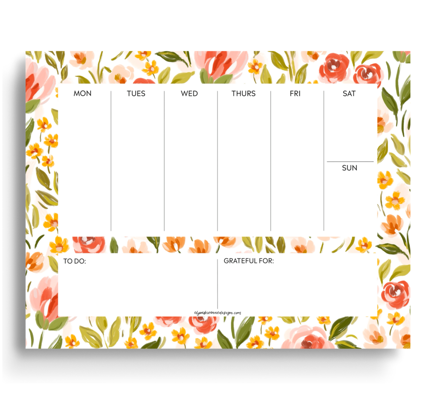 Spring Garden Weekly Planner Notepad - Weekly Scheduler Note Pad - Elyse Breanne Design