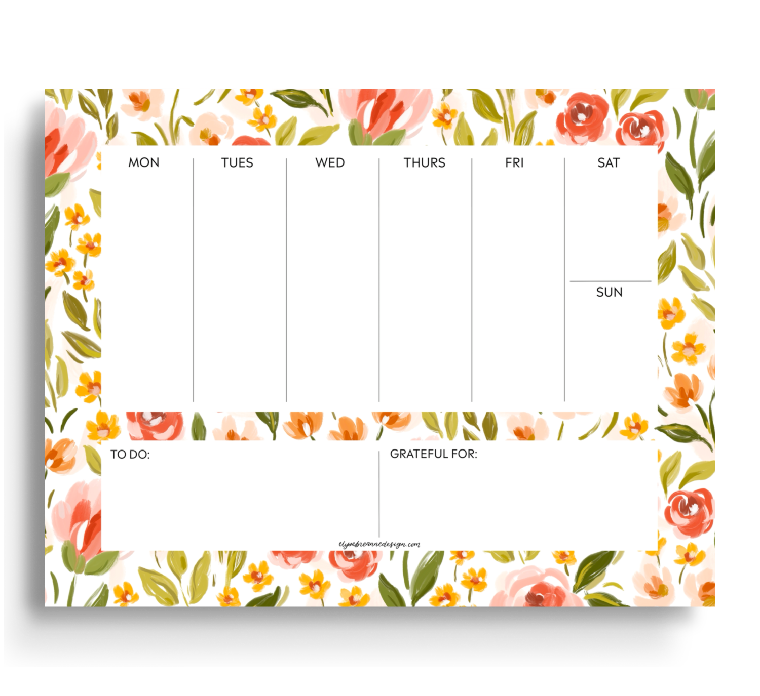 Spring Garden Weekly Planner Notepad - Weekly Scheduler Note Pad - Elyse Breanne Design