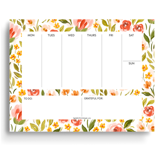 Spring Garden Weekly Planner Notepad - Weekly Scheduler Note Pad - Elyse Breanne Design