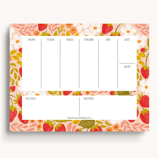 Strawberry Patch Weekly Planner Notepad - Weekly Scheduler Note Pad - Elyse Breanne Design