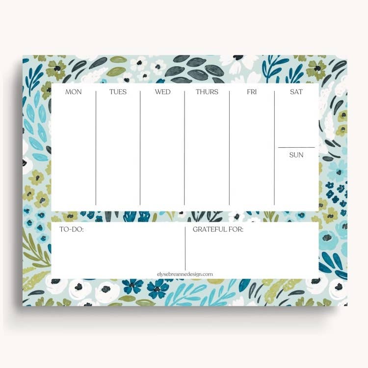 Waterfall Floral Weekly Planner Notepad - Weekly Scheduler Note Pad - Elyse Breanne Design